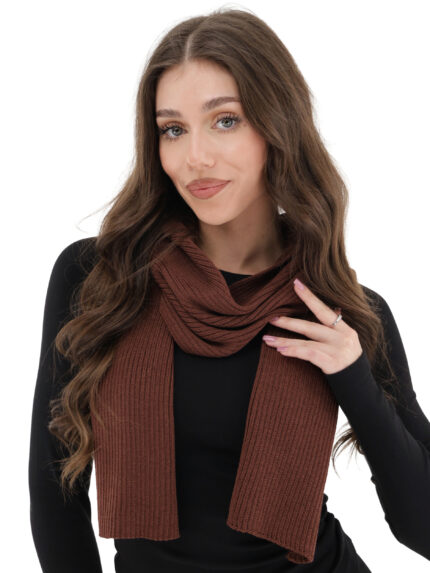 Szalik zimowy damski, brązowy, 100% wełniany merino, Jessica