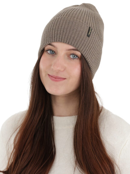 Czapka zimowa, jesienna, wiosenna damska, brązowa, 100% wełniana merino Megan