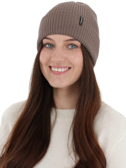 Czapka zimowa, jesienna, wiosenna damska, brązowa, 100% wełniana merino Megan