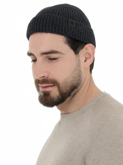 Czapka zimowa męska, ciemnoszara, 100% wełniana merino, bezszwowa Smoky