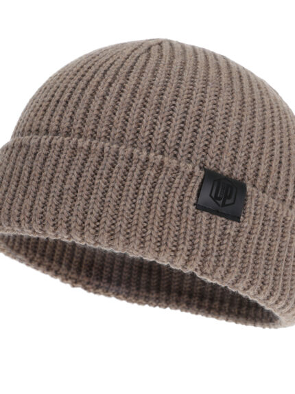 Czapka zimowa męska, ciemnobeżowa, 100% wełniana merino, bezszwowa Smoky