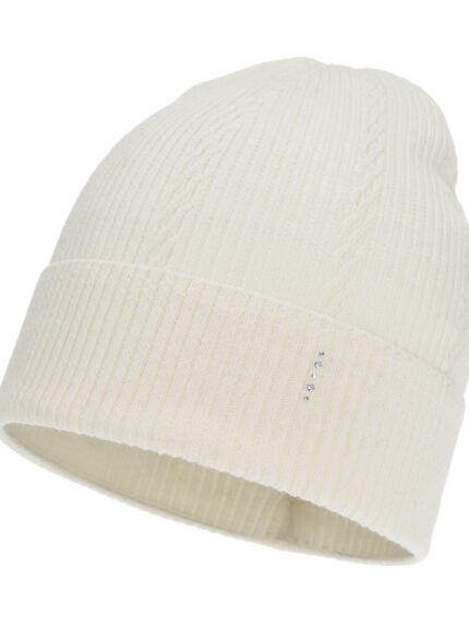 Czapka damska zimowa, jesienna, kremowa, 100% wełniana merino, Sogne