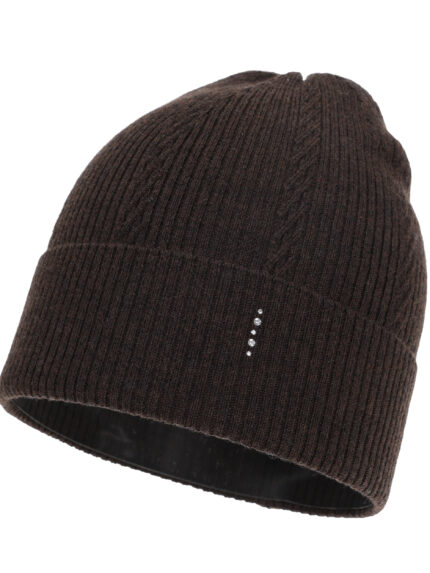 Czapka damska zimowa, jesienna, brązowa, 100% wełniana merino, Sogne