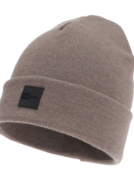 Czapka zimowa męska, dwuwarstwowa, ciemnobeżowa, 100% wełniana merino, Flims