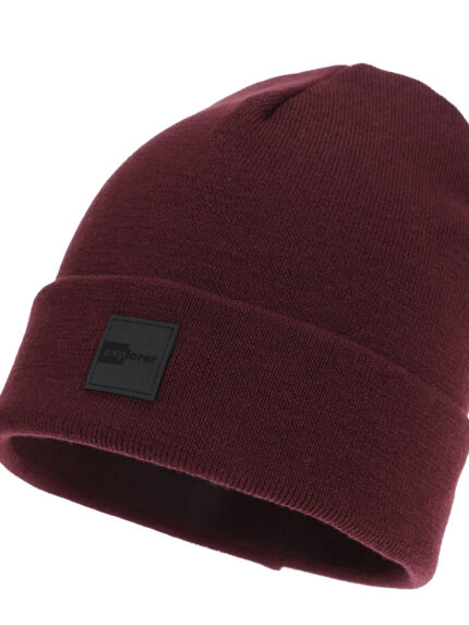 Czapka zimowa męska, dwuwarstwowa, burgundowa, 100% wełniana merino, Flims