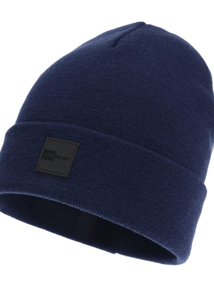 Czapka zimowa męska, dwuwarstwowa, granatowa, 100% wełniana merino, Flims