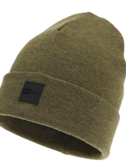 Czapka zimowa męska, dwuwarstwowa, khaki, 100% wełniana merino, Flims