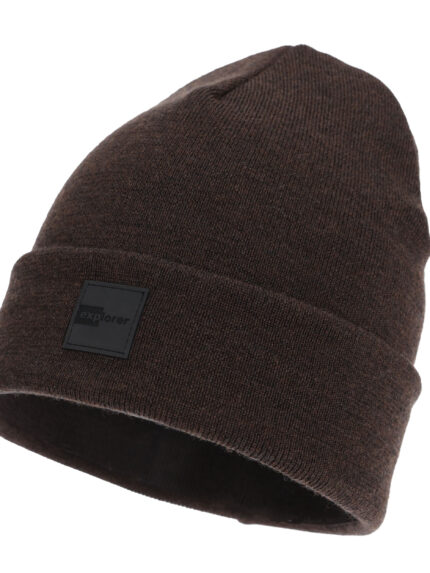 Czapka zimowa męska, dwuwarstwowa, brązowa, 100% wełniana merino, Flims