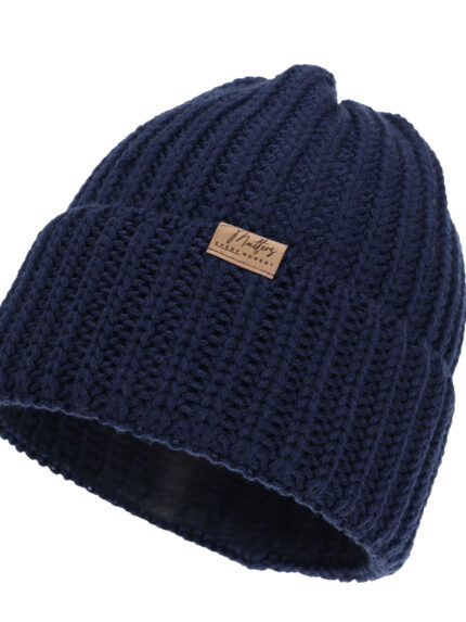 Czapka zimowa damska, granatowa, 100% wełniana merino Lano