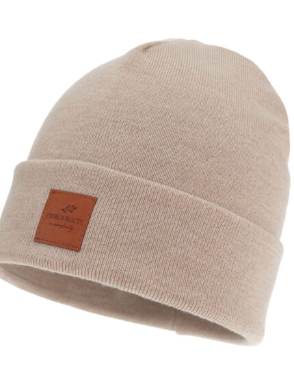 Czapka zimowa damska, dwuwarstwowa, beżowa, 100% wełniana merino Fenora