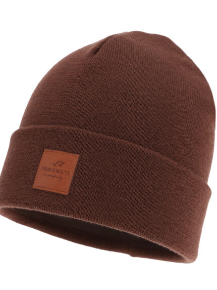 Czapka zimowa damska, dwuwarstwowa, brązowa, 100% wełniana merino Fenora