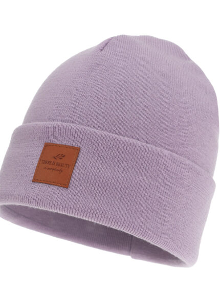 Czapka zimowa damska, dwuwarstwowa, fioletowa, 100% wełniana merino Fenora