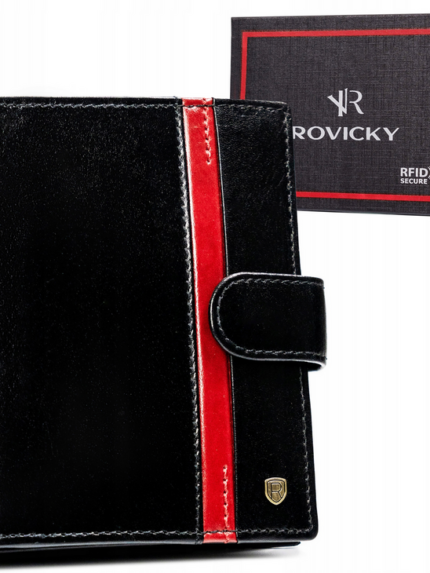 Duży, skórzany portfel męski z systemem RFID zapinany na zatrzask - Rovicky