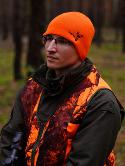 Czapka męska zimowa, pomarańczowa, myśliwska Hunter