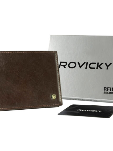 Skórzana banknotówka męska w brązowym kolorze z systemem RFID - Rovicky