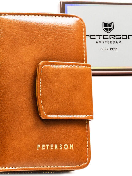 Elegancki, brązowy portfel damski ze skóry ekologicznej z systemem RFID - Peterson