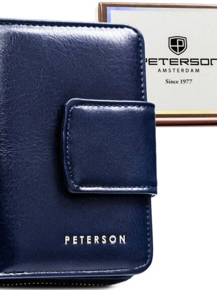 Granatowy portfel damski ze skóry ekologicznej z systemem RFID - Peterson