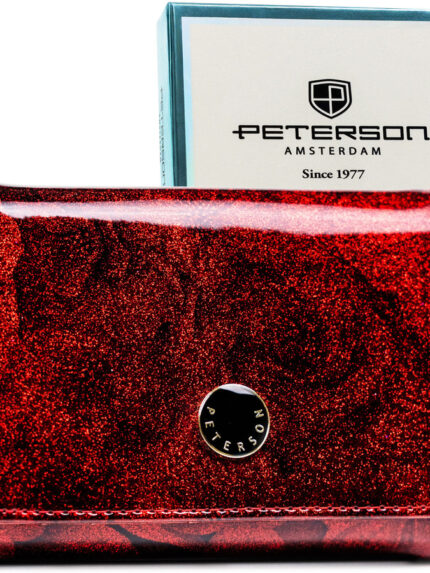 Czerwony portfel damski ze skóry naturalnej i ekologicznej wyposażony w system RFID - Peterson