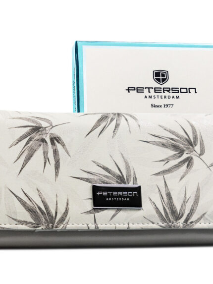 Elegancki, biały portfel damski ze skóry ekologicznej i naturalnej z systemem RFID - Peterson