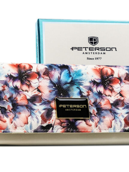 Elegancki portfel damski w kwiaty wykonany ze skóry naturalnej i ekologicznej - Peterson