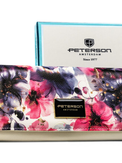 Pojemny portfel damski w kwiaty wykonany ze skóry naturalnej i ekologicznej - Peterson