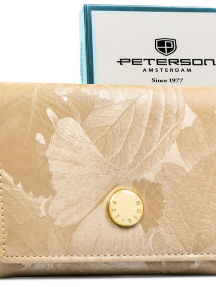 Beżowy portfel damski ze skóry naturalnej i ekologicznej z systemem RFID - Peterson