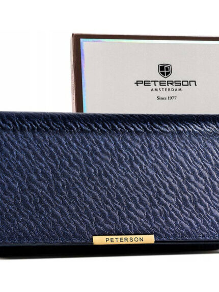 Portfel damski ze skóry ekologicznej w granatowym kolorze z systemem RFID - Peterson