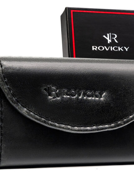 Skórzany portfel męski w czarnym kolorze wyposażony w system RFID - Rovicky