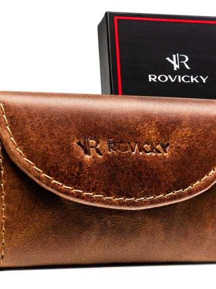 Skórzany, brązowy portfel męski wyposażony w system RFID - Rovicky