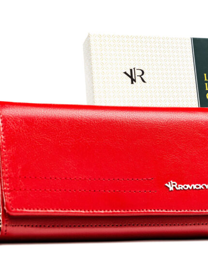 Czerwony portfel damski ze skóry naturalnej wyposażony w system RFID - Rovicky