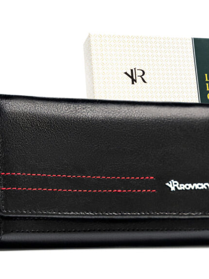Czarny portfel damski ze skóry naturalnej wyposażony w system RFID - Rovicky