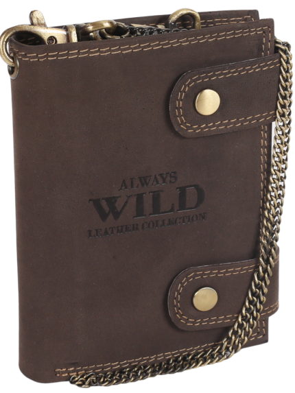 Atrakcyjny, skórzany portfel męski z mosiężnym łańcuchem - Always Wild