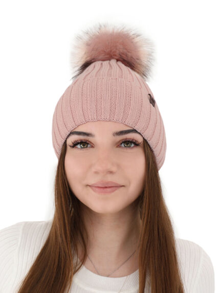 Czapka zimowa damska, różowa, z wełną merino Texa